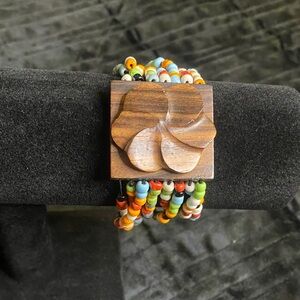 Multicolor Beaded Bracelet with Wooden Accent
